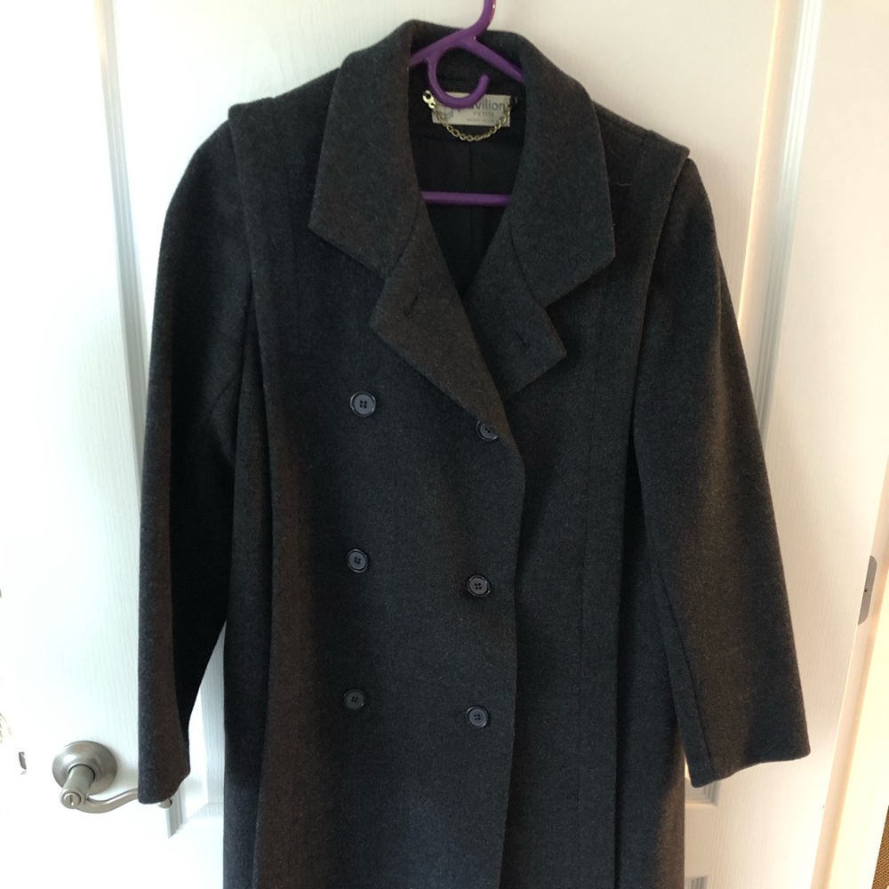 Black Pavillion long wool coat. Size XL. 2 on-seam pockets. Double breasted.